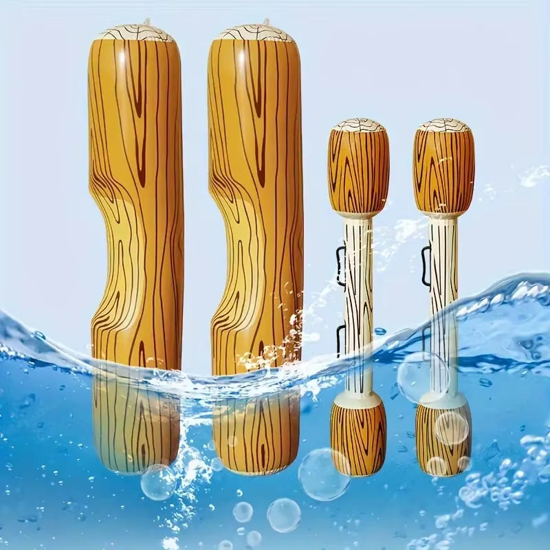 4-Piece Inflatable Floating Water Toy Set. New Inflatable Bumper Water Floating Toy. Inflatable Wood Grain Game Stick