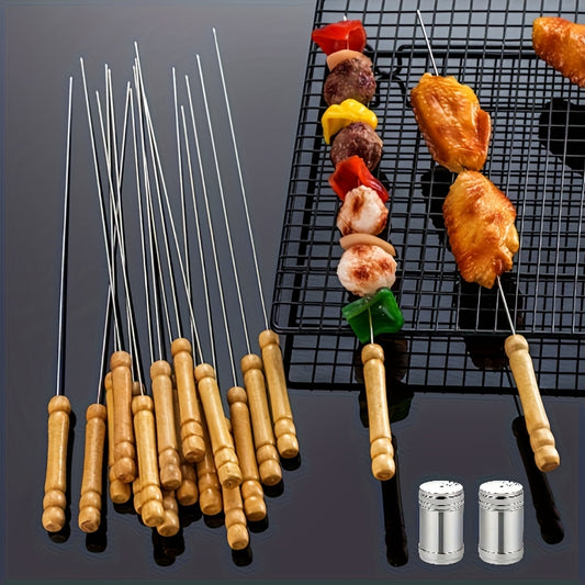 18 Pack Stainless Steel BBQ Skewers for Outdoor Grilling, Camping & Picnics