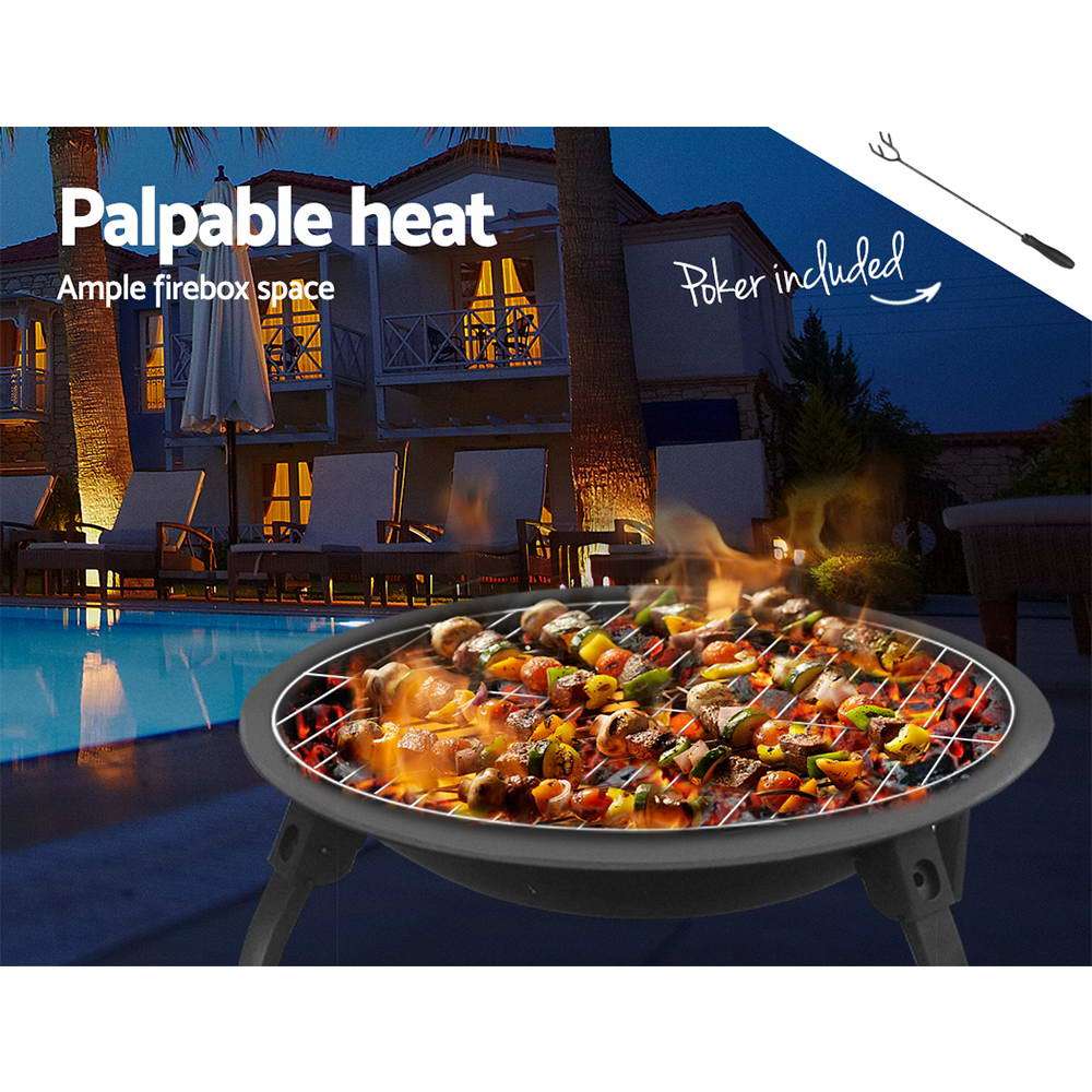 55cm Portable Charcoal BBQ Grill Fire Pit – Foldable, Heat-Resistant, Rustproof