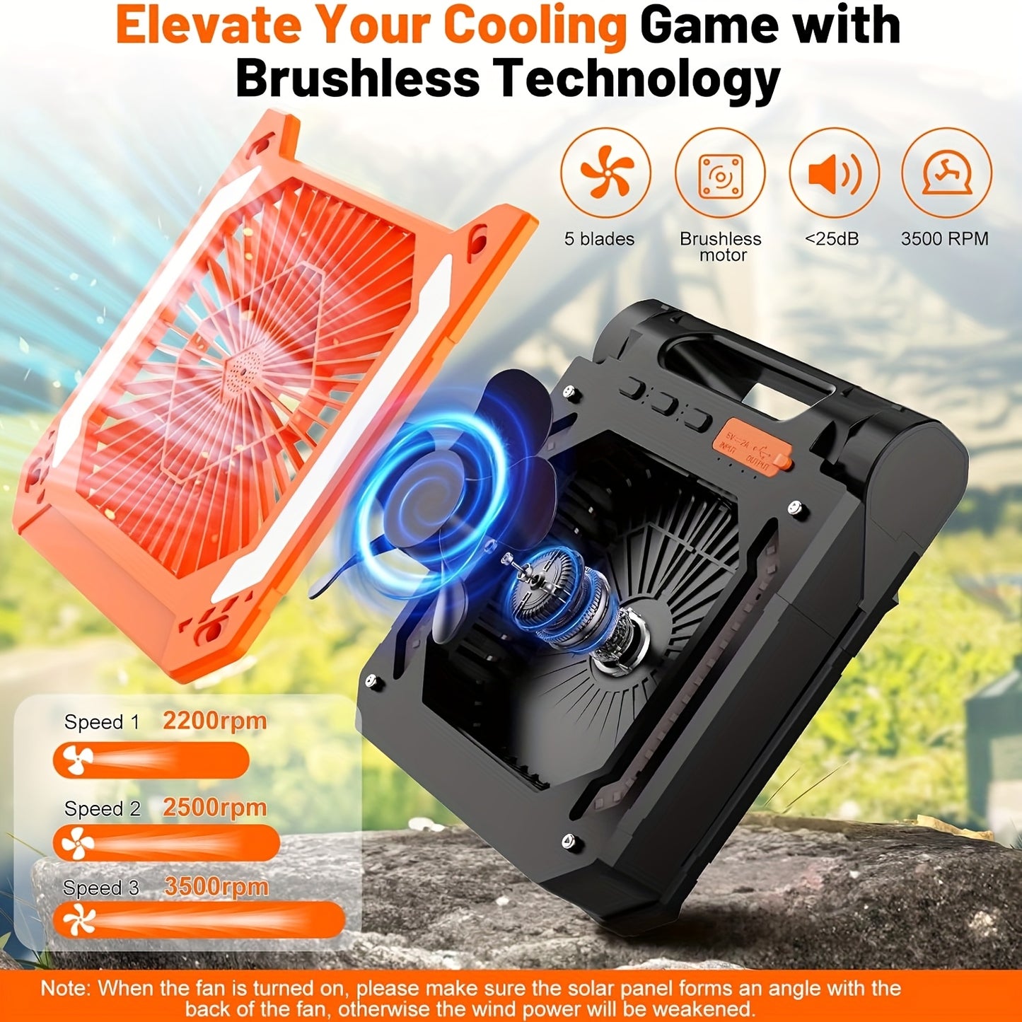 Solar-Powered Camping Fan, LED & USB Charger Port - Portable, Rechargeable