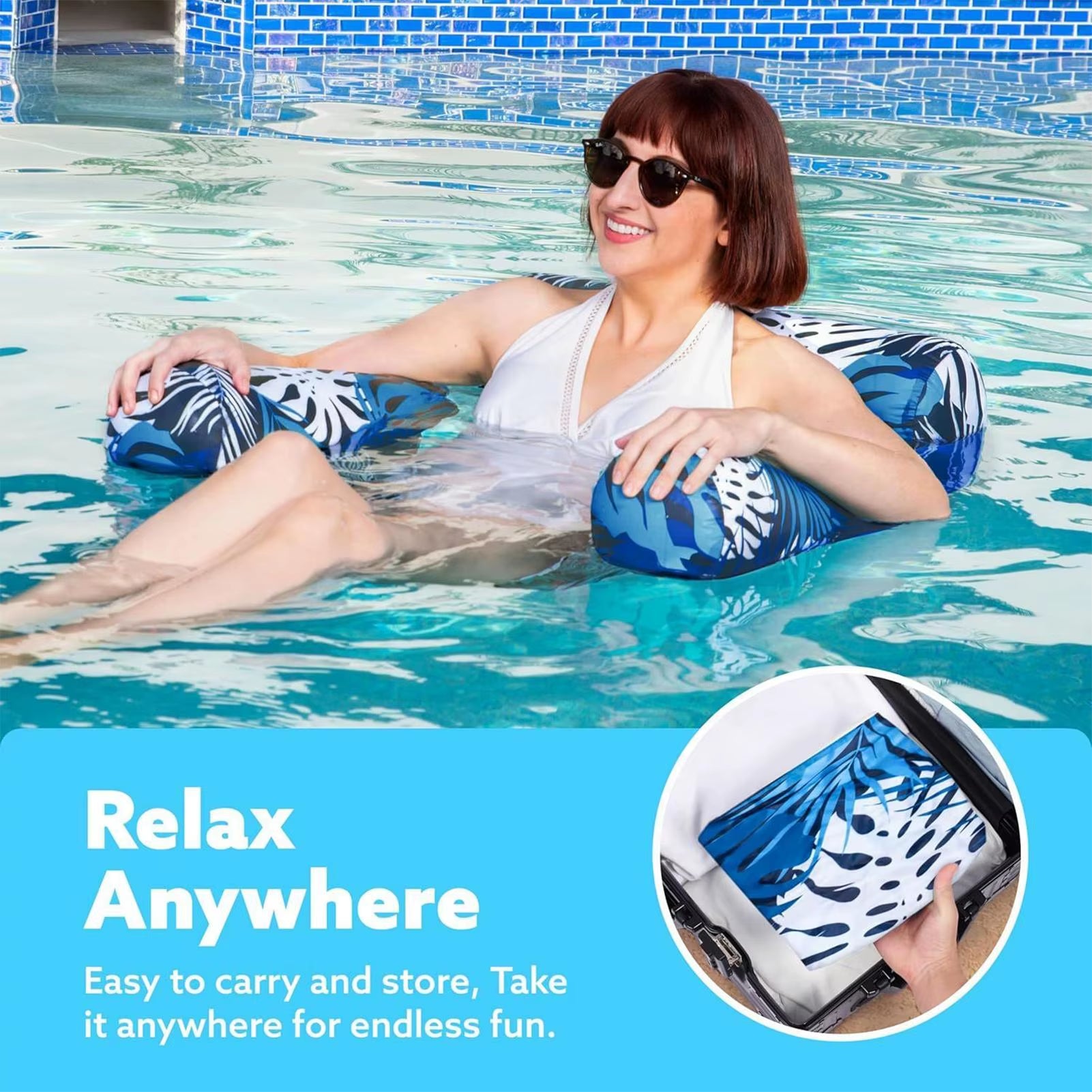 Inflatable Pool Hammock Chair Floating Water Lounge Bed Foldable Swimming Pool Recliner Heavy-Duty Pool Floats for Adults