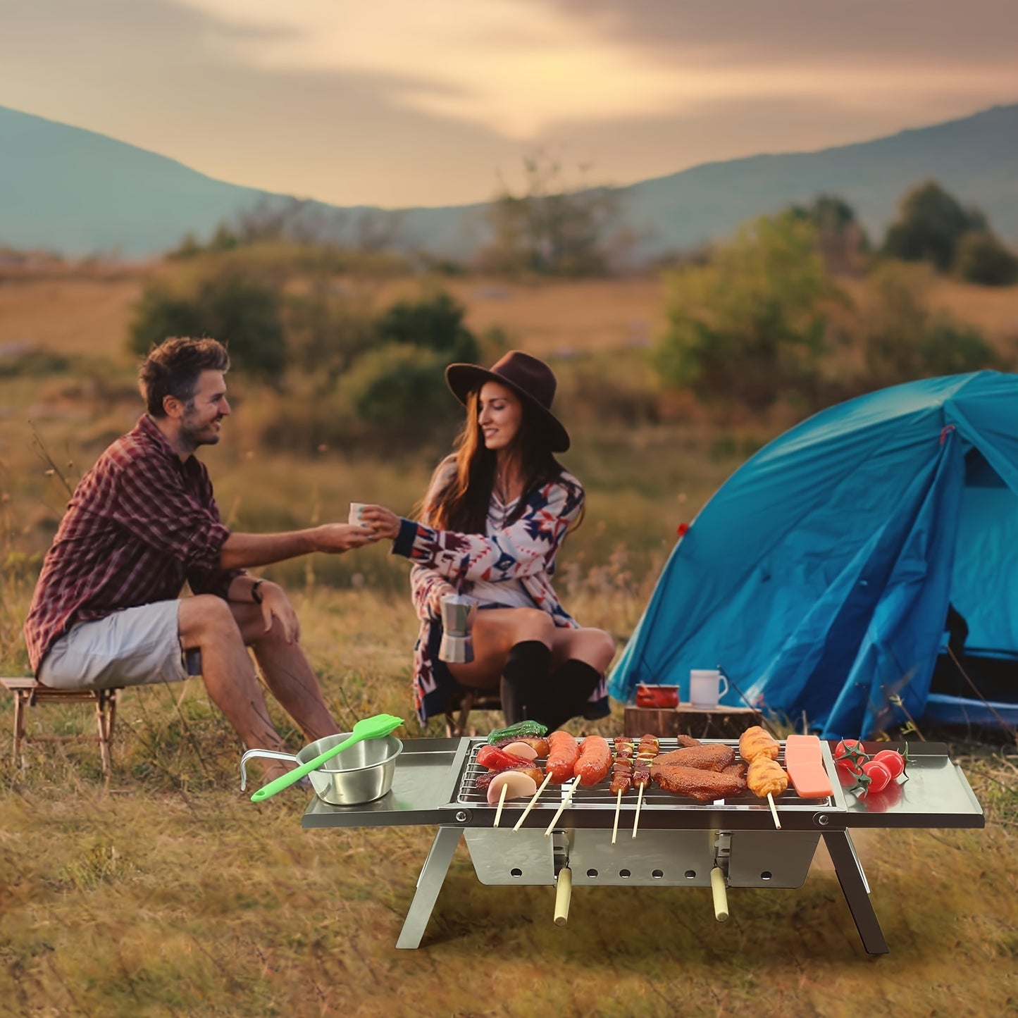 Folding Charcoal Grill, Portable Food Grade Stainless Steel Charcoal Grill