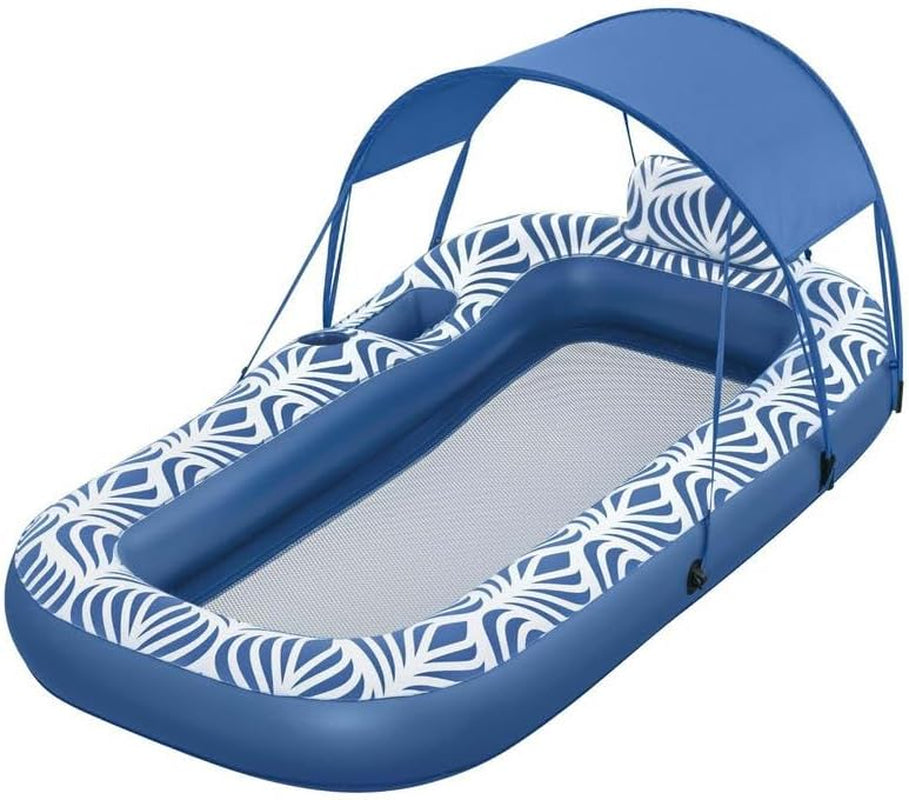 Inflatable Floating Float Lounger with Sunshade Canopy 1.98Mx1.12M Blue