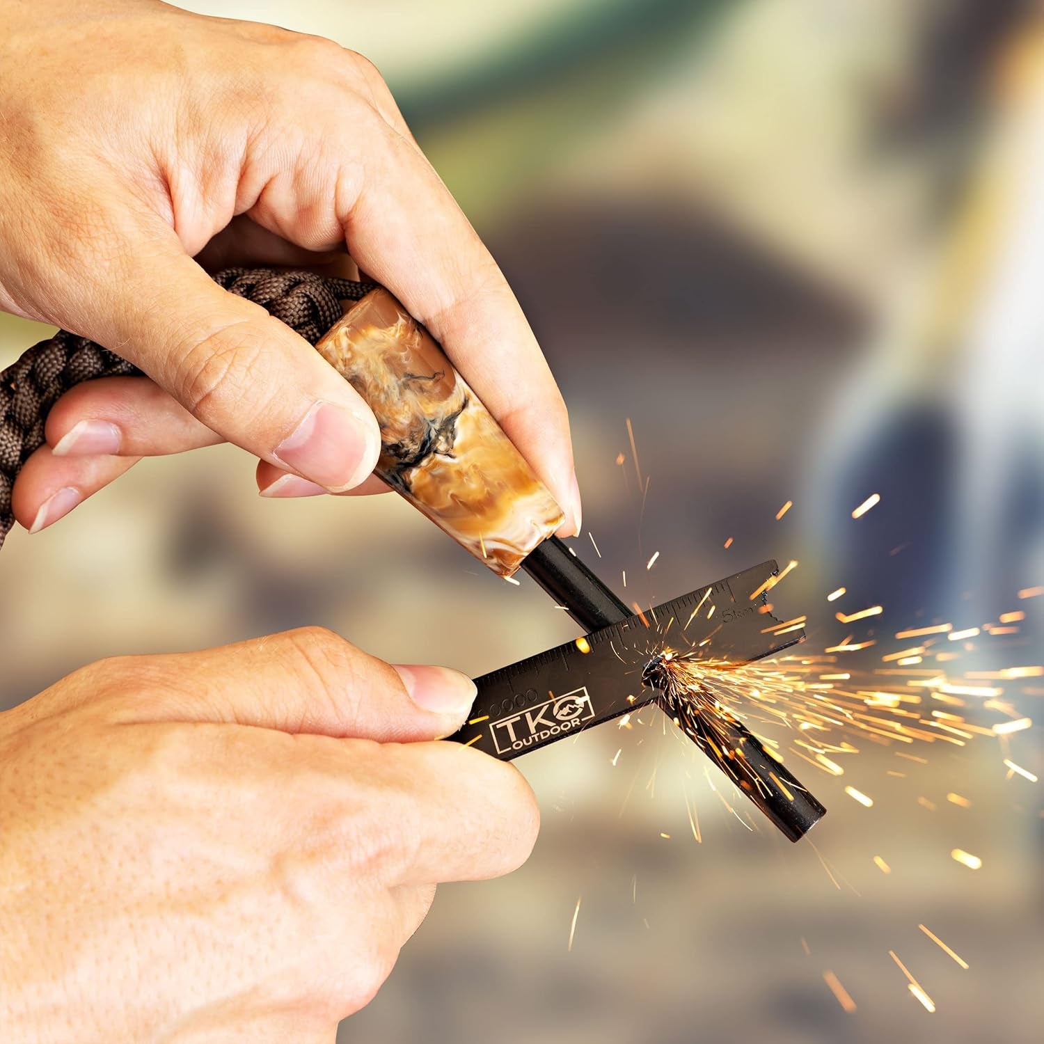 Fire Starter Kit - 8-In-1 Ferro Rod with Striker & Paracord | Extra Thick for 12,000+ Strikes | Waterproof Flint & Steel Survival Lighter for Camping Hiking Backpacking Campfire | Survival