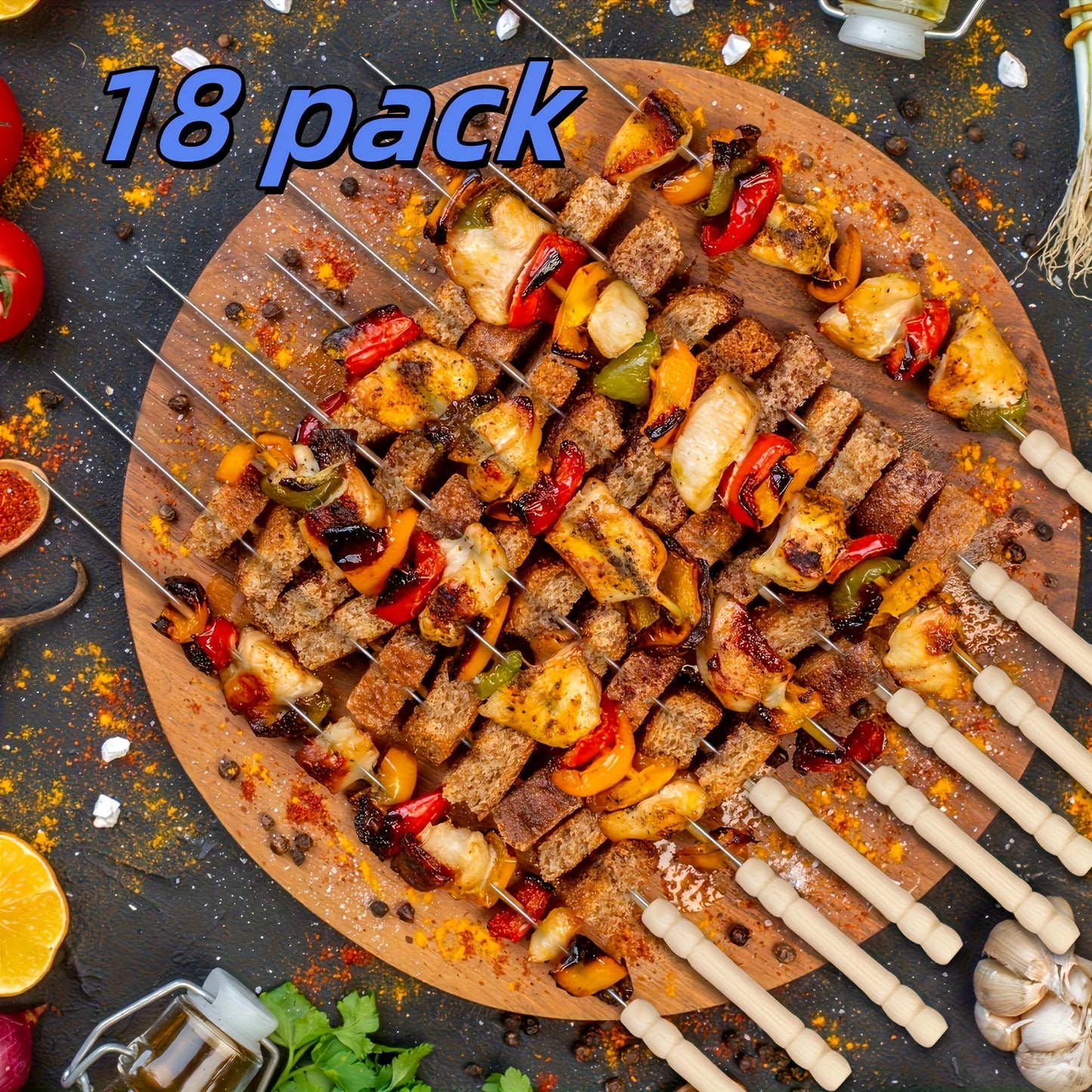 18 Pack Stainless Steel BBQ Skewers for Outdoor Grilling, Camping & Picnics