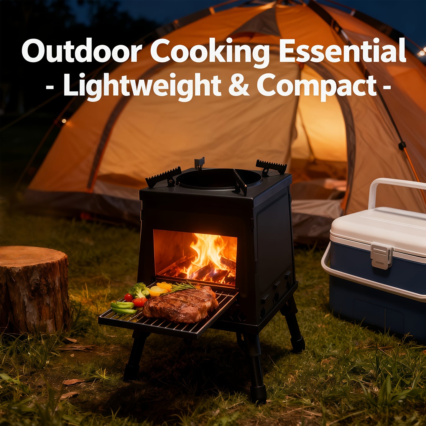 Portable Wood Camping Stove, Durable Folding Firewood Stove BBQ