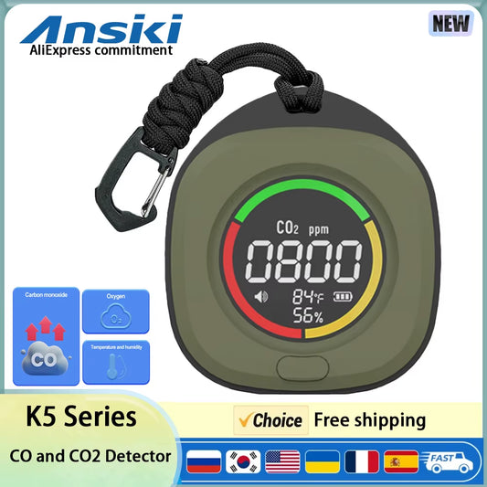 4-In-1 Carbon Monoxide Detector Accurate Detection LED Screen Portable Travel Rechargeable CO and CO2 Detector with Alarm Sound