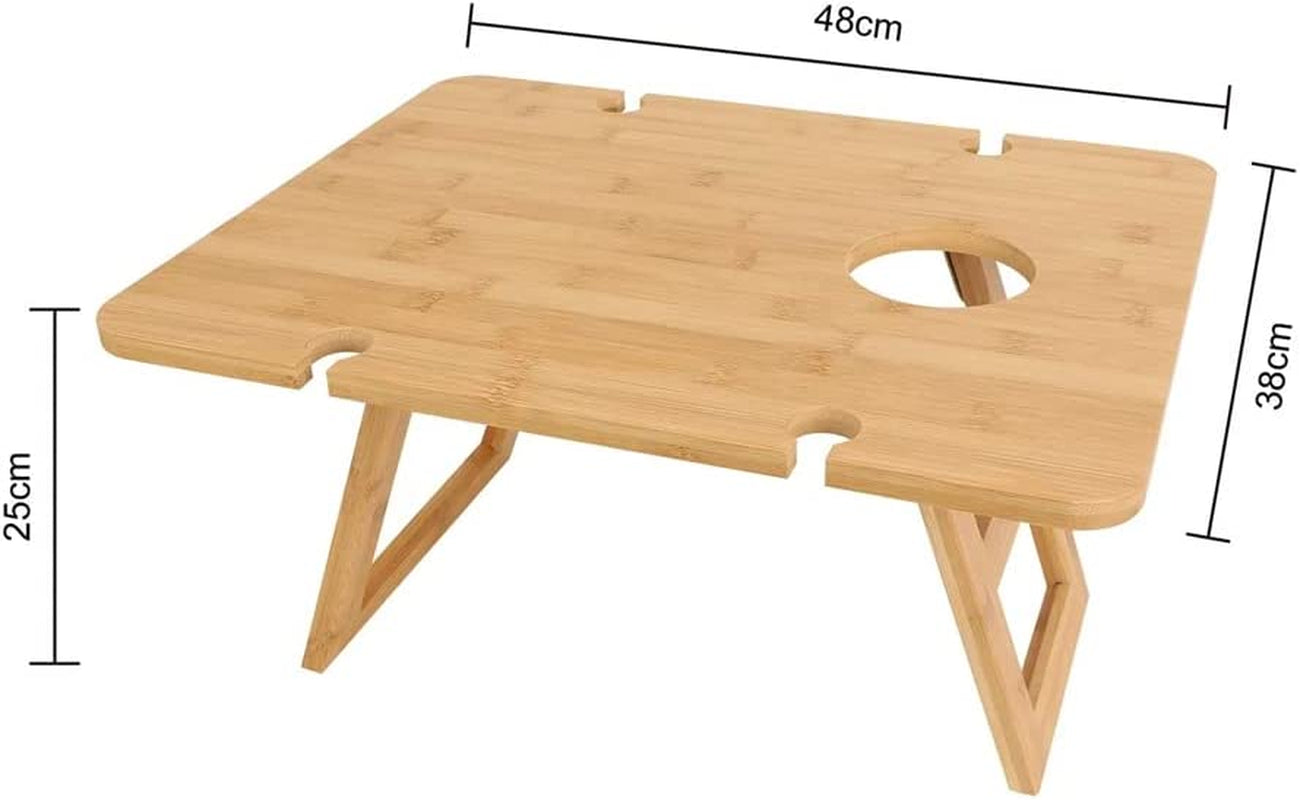 Bamboo Travel Picnic Table 48X38X25Cm, Portable, Lightweight Table with Folding Legs Perfect for Camping, Beach, Outdoor Dinner