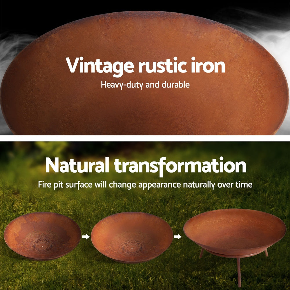 Grillz 56cm Fire Pit Campfire Charcoal Wood Burner Rustic Iron Outdoor Patio