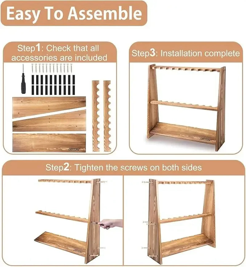 Pine Wood Fishing Rod Holder 10 Capacity Easy to Assemble Removable Fishing Pole Storage Organizer Display Stand