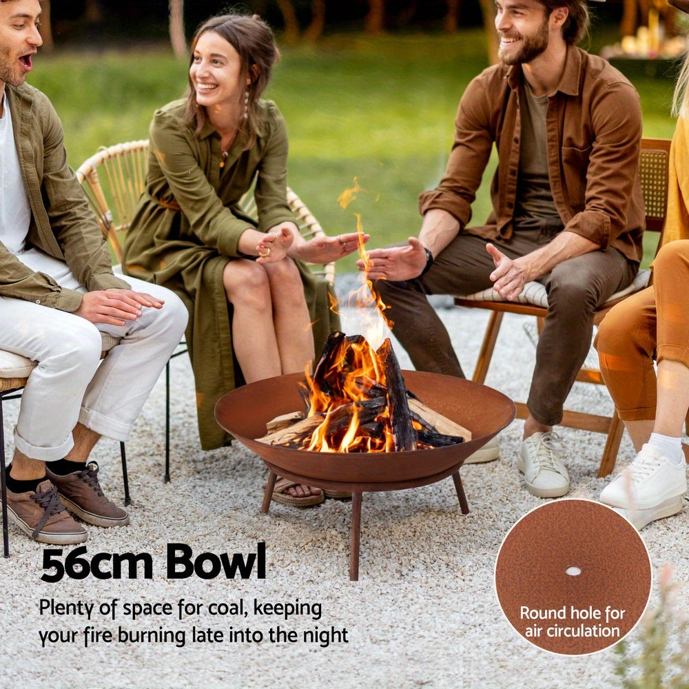 Grillz 56cm Fire Pit Campfire Charcoal Wood Burner Rustic Iron Outdoor Patio