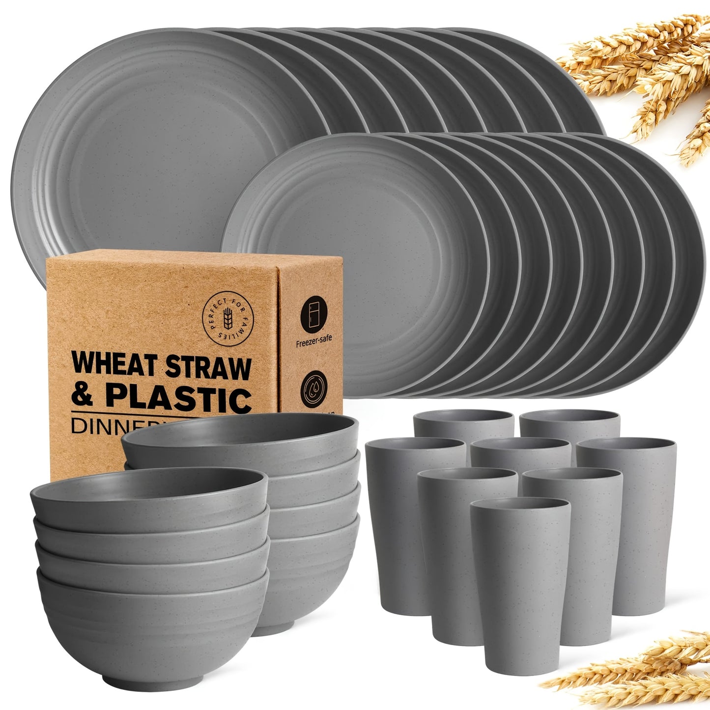 16pcs Wheat Straw Dinnerware Set - Unbreakable!!