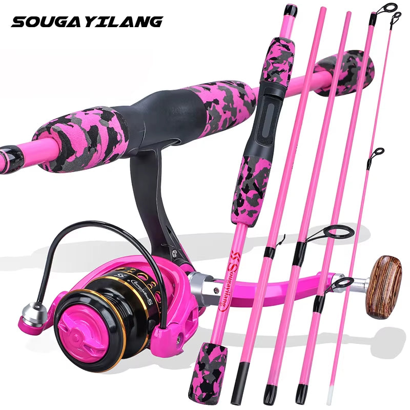 Portable 5 Sections Fishing Rod Combo Fishing Rod and 1000 -3000 Series Spinning Reel Set Pesca Fishing Tackle