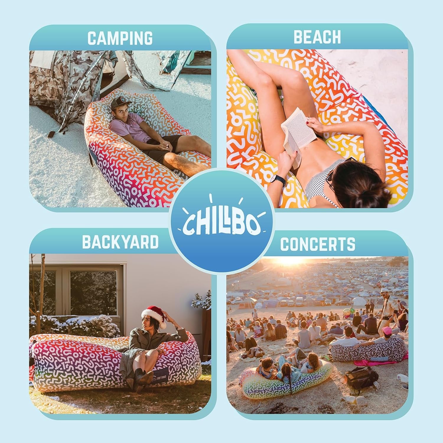 Shwaggins Inflatable Couch – Cool Inflatable Chair Easy Setup Perfect for Hiking Gear, Beach Chair and Music Festivals.(Rainbow Swizzle)