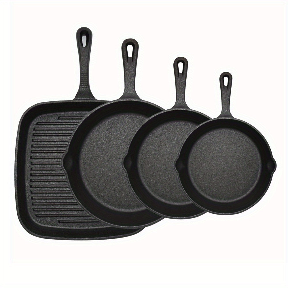 4pcs Kitchen Saute Fry Pan - Pre-Seasoned Cast Iron Skillet Set