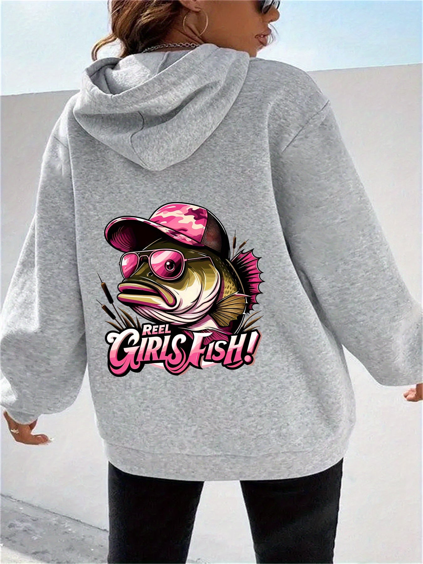 Womens "REEL GIRLS FISH!" Zip-Up Sweatshirt, Soft All-Season Pullover