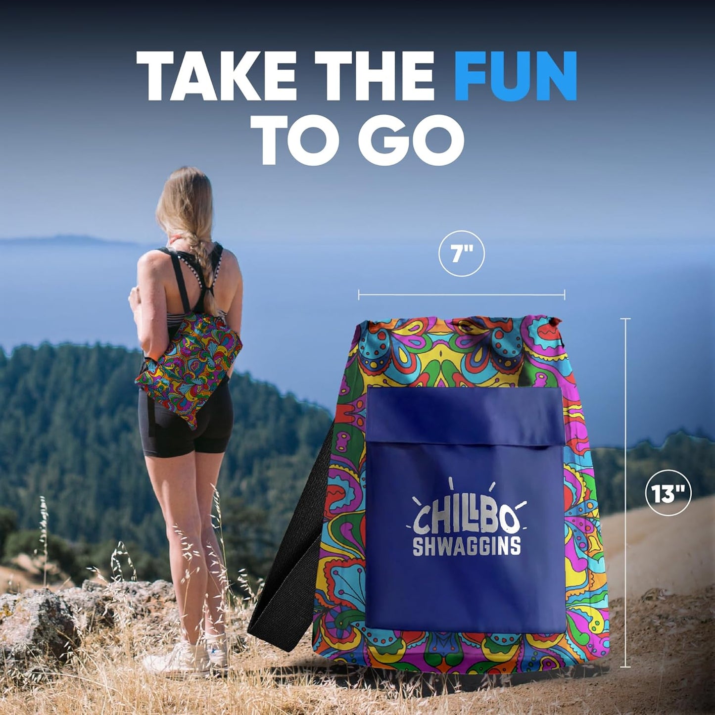 Shwaggins Inflatable Couch – No-Pump Setup, Ripstop Polyester, Stability Pegs, Fun Prints, Portable Air Lounger for Beach, Camping, Festivals, and Tailgating - 60S Psychedelic