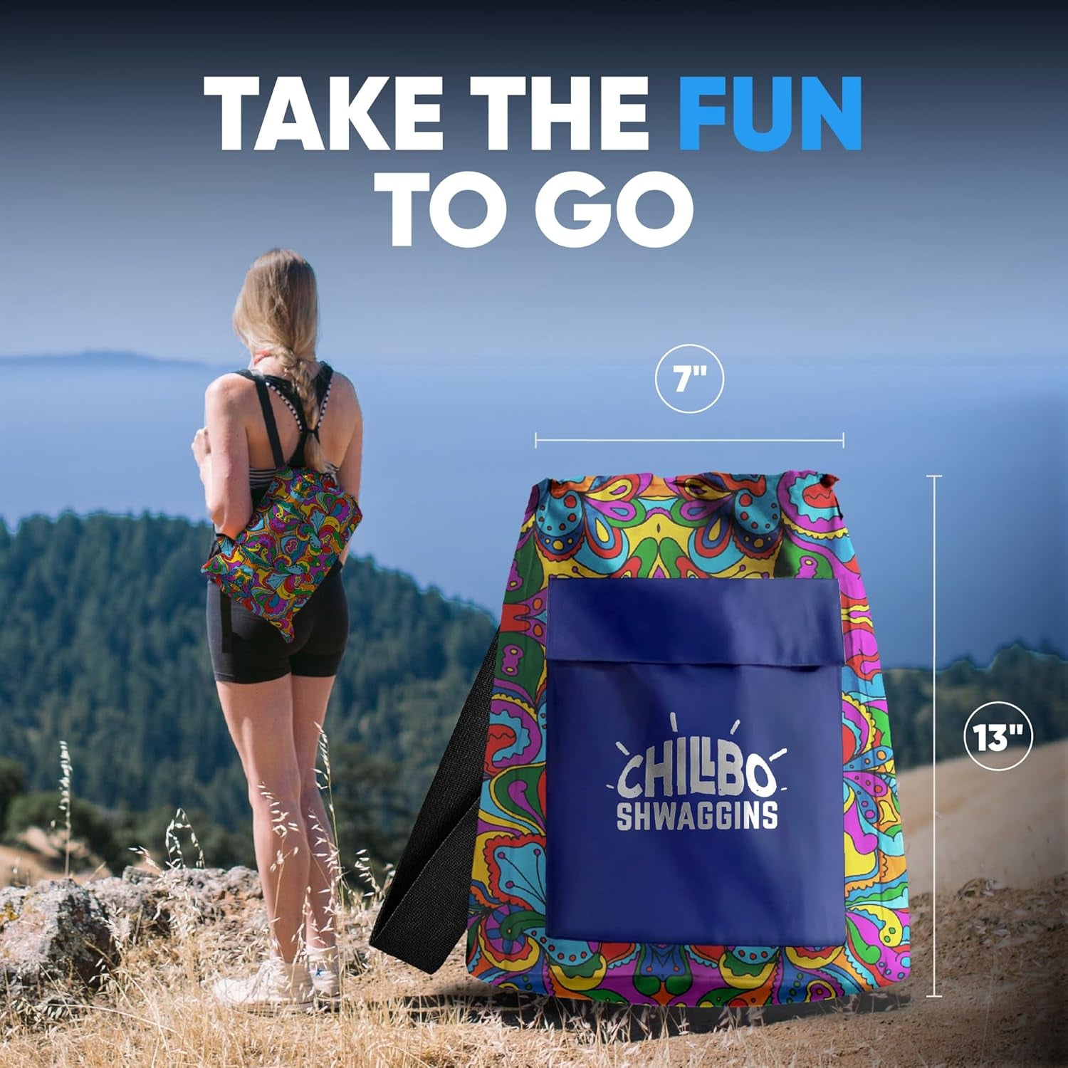 Shwaggins Inflatable Couch – No-Pump Setup, Ripstop Polyester, Stability Pegs, Fun Prints, Portable Air Lounger for Beach, Camping, Festivals, and Tailgating - 60S Psychedelic