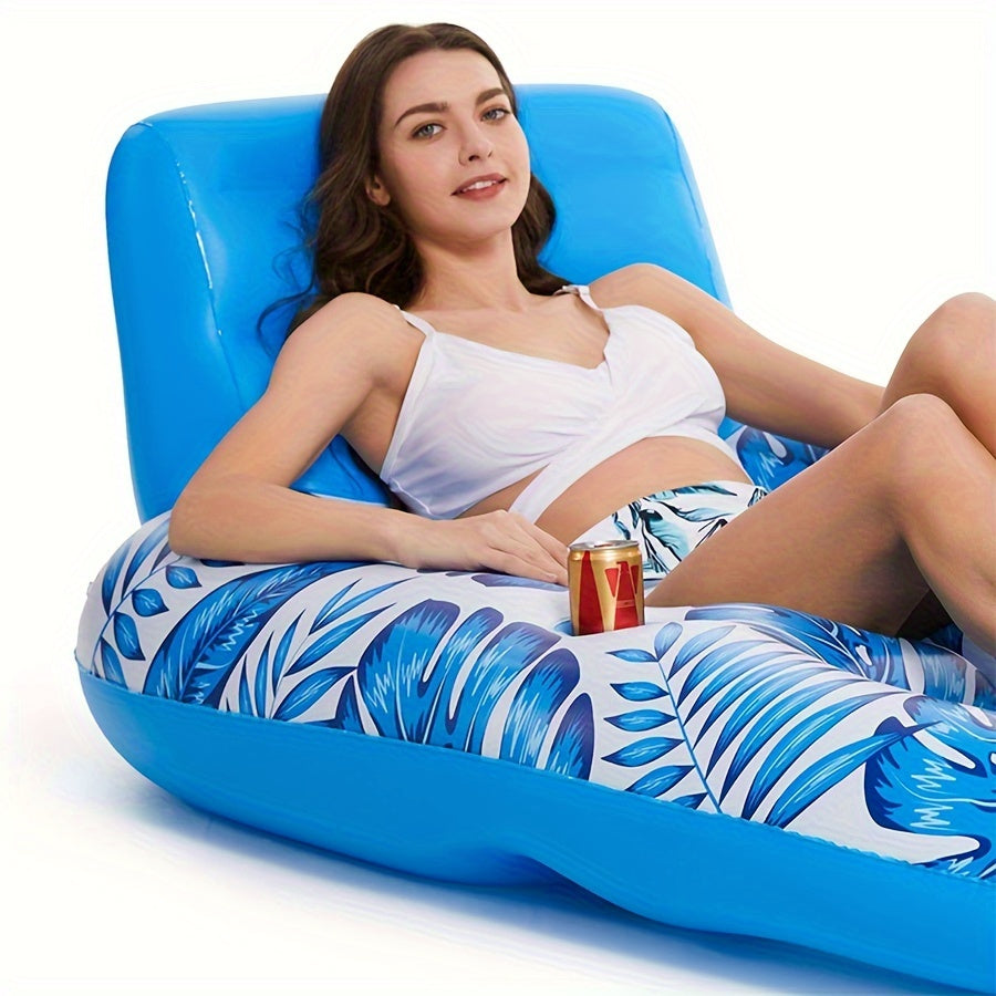 Inflatable Leaf Lounger - Blue & White PVC Floating Pool Hammock