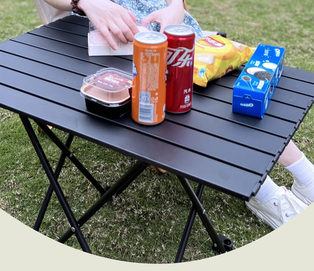 Lightweight Camping Table with Aluminum Table Top, Folding Side Table, Black Table Perfect for Outdoor Camping Cooking BBQ Hiking Fishing Picnic Beaching (1.4 KG, 40 * 35 * 29 CM)