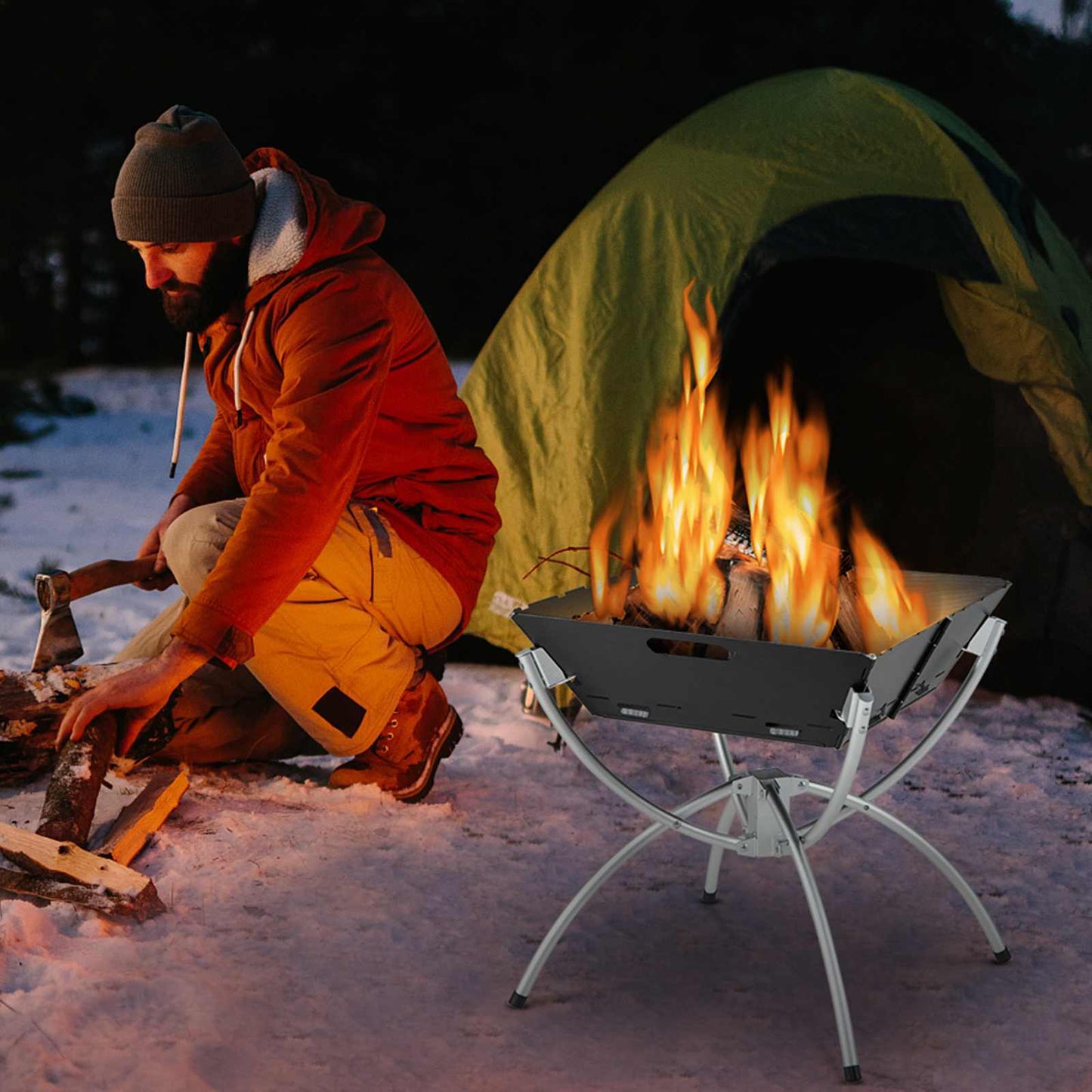 Charcoal Wood Burning Stove - Portable Campfire Grill W/Gloves Cooking