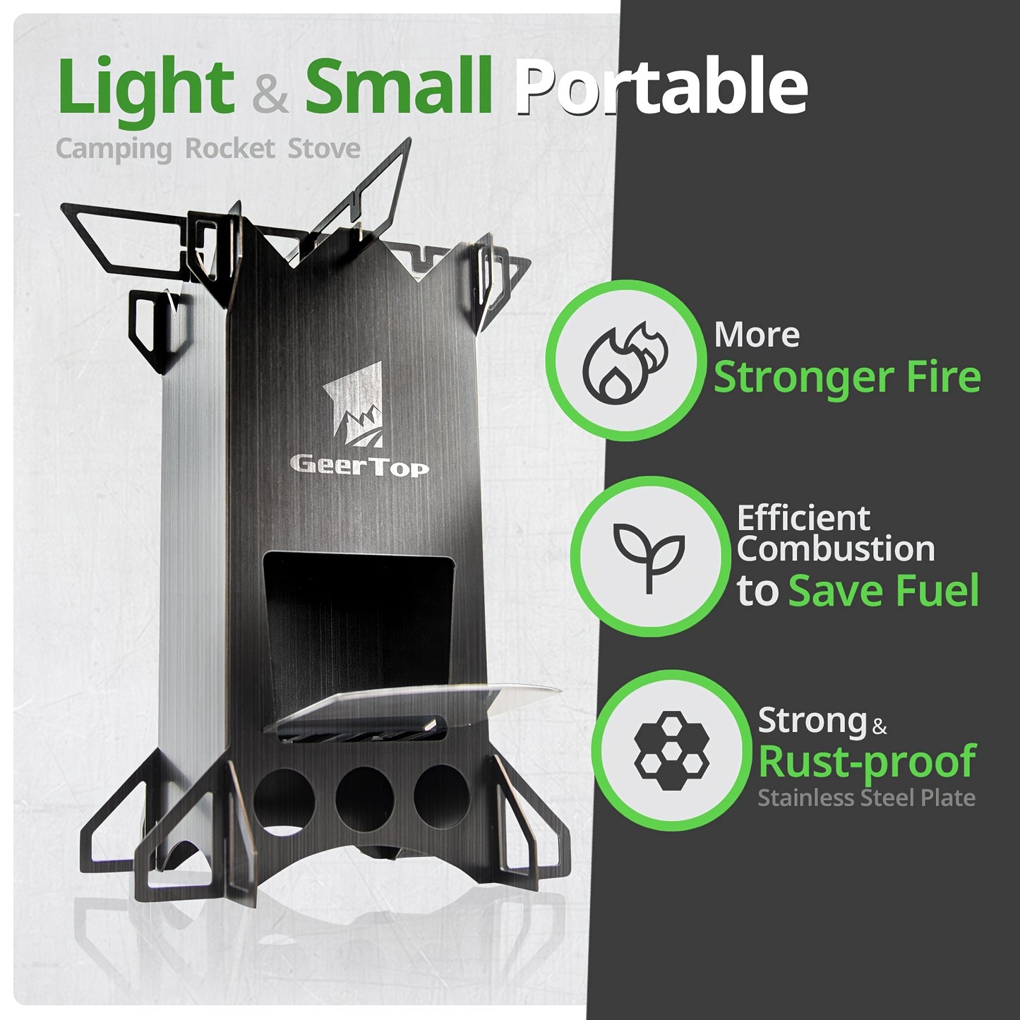 Outdoor Rocket Stove - Uncharged, Stainless Steel, Geertop, No Magnesium Rod/Flint