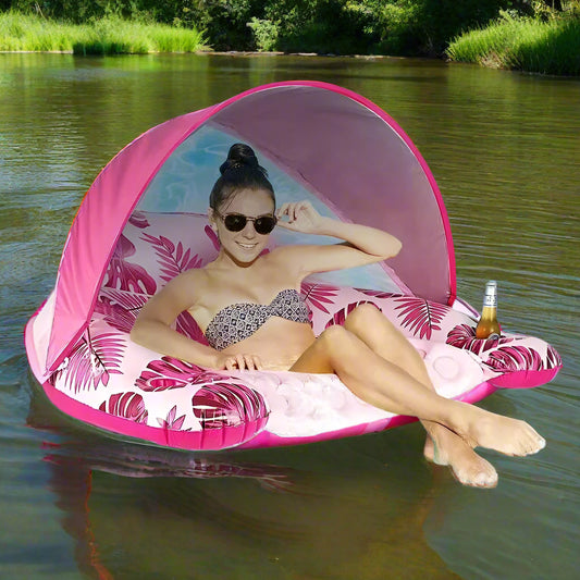 1Pc Inflatable U-Shaped Pool Float, PVC Material, Comfortable Lounger with Cup Holder, Durable Water Float Row for Swimming Pool