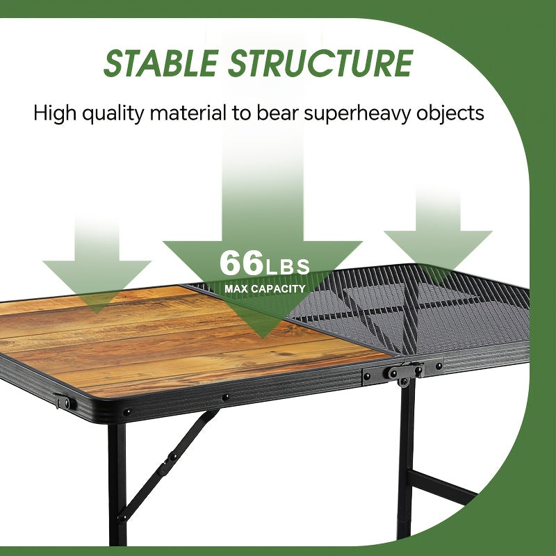 Portable Folding Picnic Table -  Durable Aluminum Frame with Wood Look Top