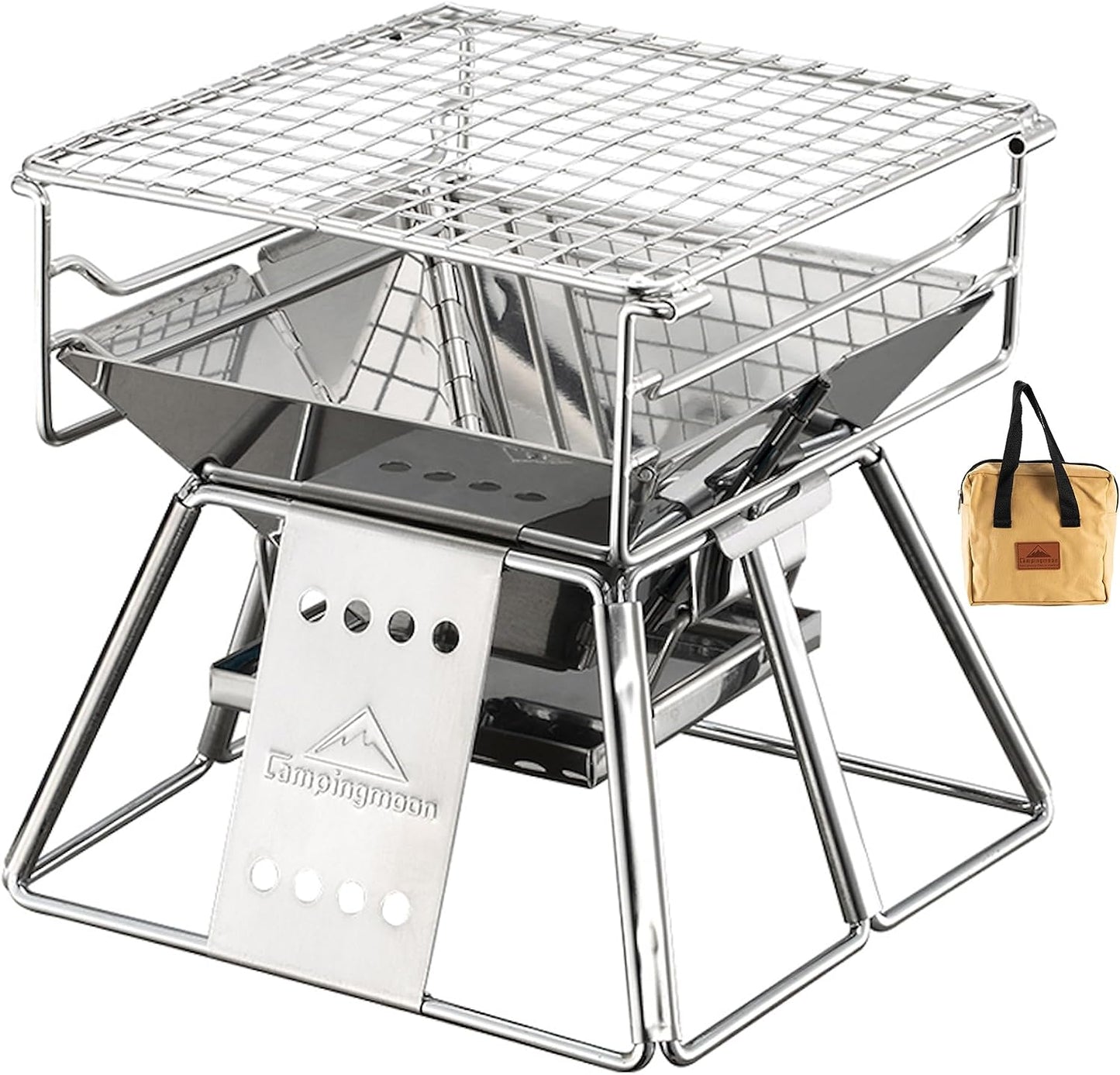 CAMPINGMOON Camping Grill Portable Tabletop Charcoal Grill Small Size Stainless Steel X-MINI