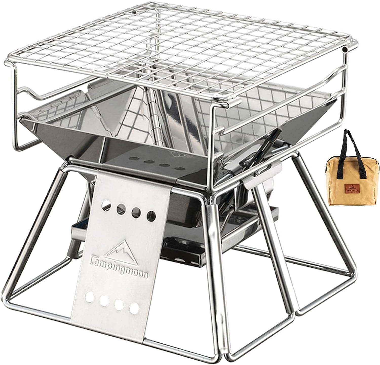 CAMPINGMOON Camping Grill Portable Tabletop Charcoal Grill Small Size Stainless Steel X-MINI