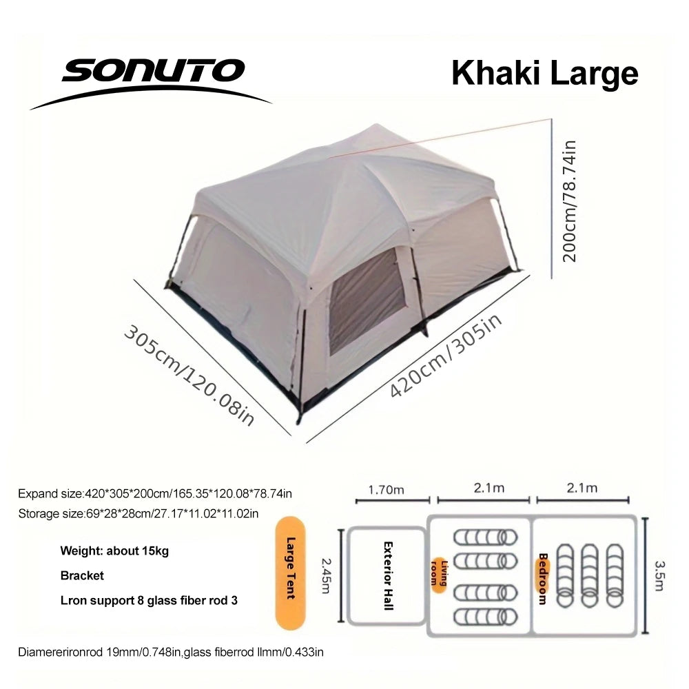 Sonuto Tent, outdoor camping two-bedroom portable thickened field awning