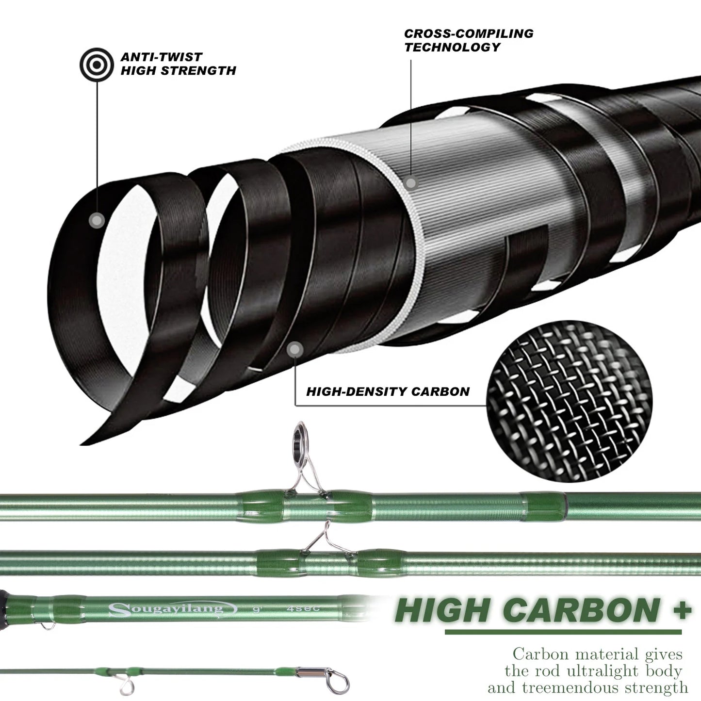 Fly Fishing Carbon Fly Fishing Rods LW Freshwater Fly Rods for Salmon Fishing Tackle