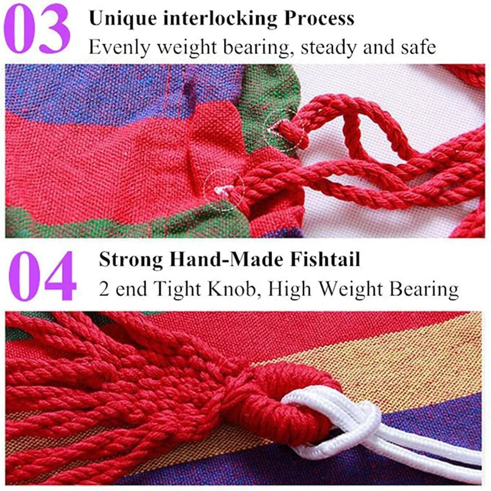 Double Hammock 2 Person Canvas Cotton Hammock with Tree Straps