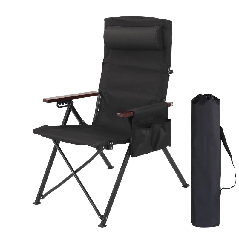 Adjustable 5-Position Folding Chair With Pillow & Armrests - Perfect For Outdoor Camping, Fishing, Relaxation