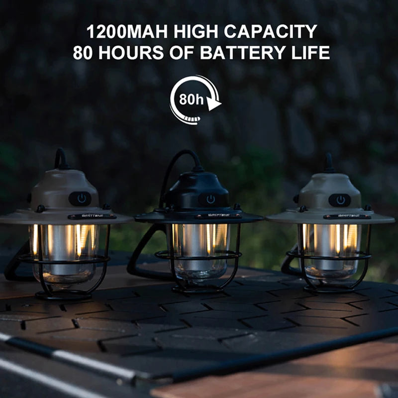 Portable Camping Retro Hanging Lanterns.  Waterproof Dimmable Tent Lamp.