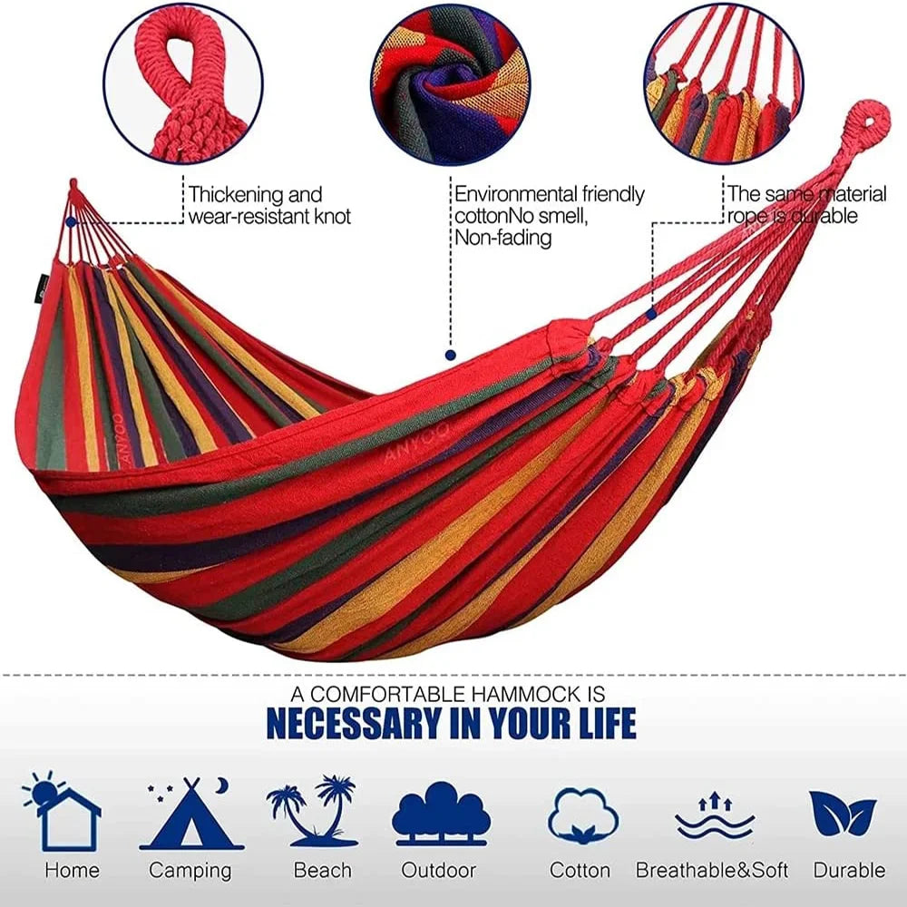 Double Hammock 2 Person Canvas Cotton Hammock with Tree Straps