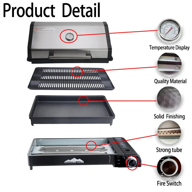 Camping Multi Gas Grill. Portable BBQ, Stove, Grill. Outdoor Stainless Steel