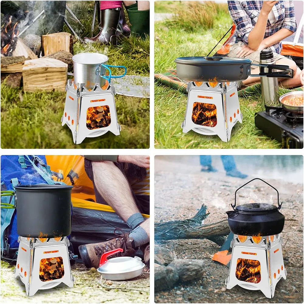 Portable Camping Wood Stove, Stainless Steel Folding Lightweight