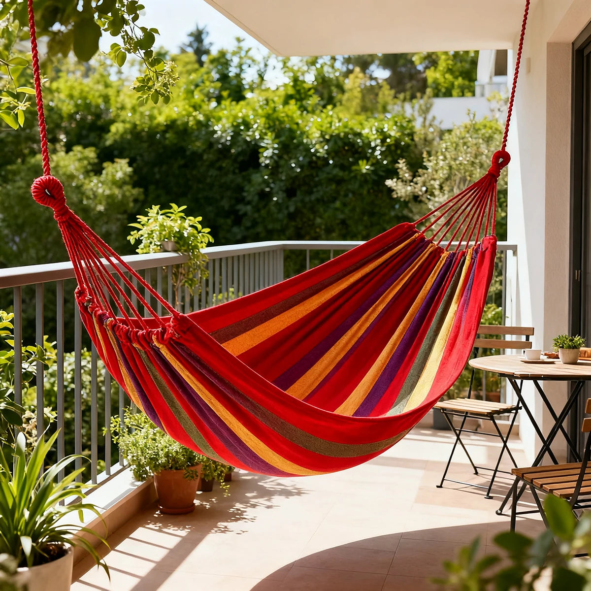 Double Hammock 2 Person Canvas Cotton Hammock with Tree Straps