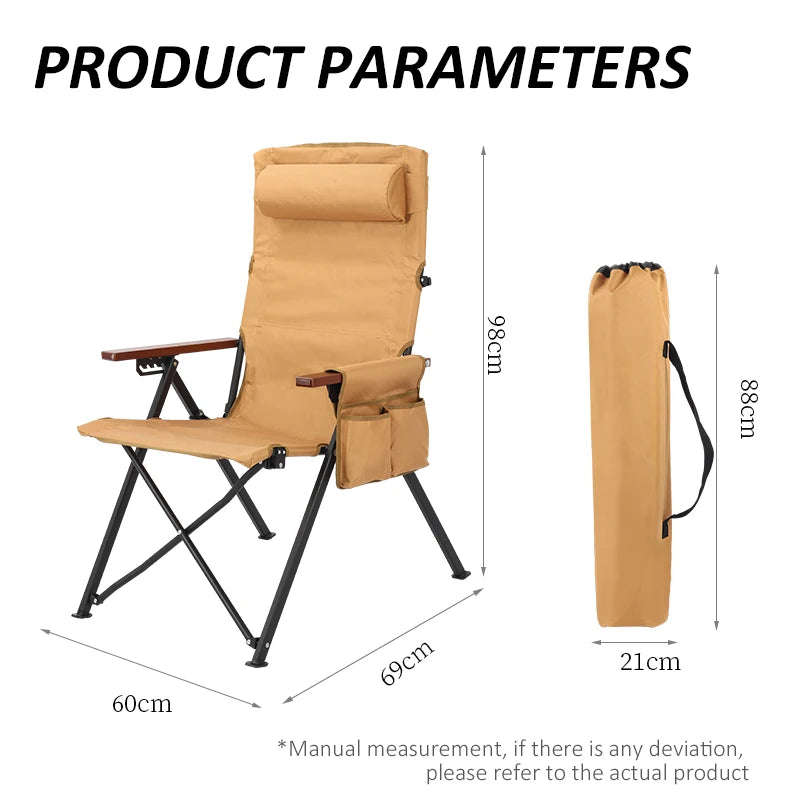 Adjustable 5-Position Folding Chair With Pillow & Armrests - Perfect For Outdoor Camping, Fishing, Relaxation