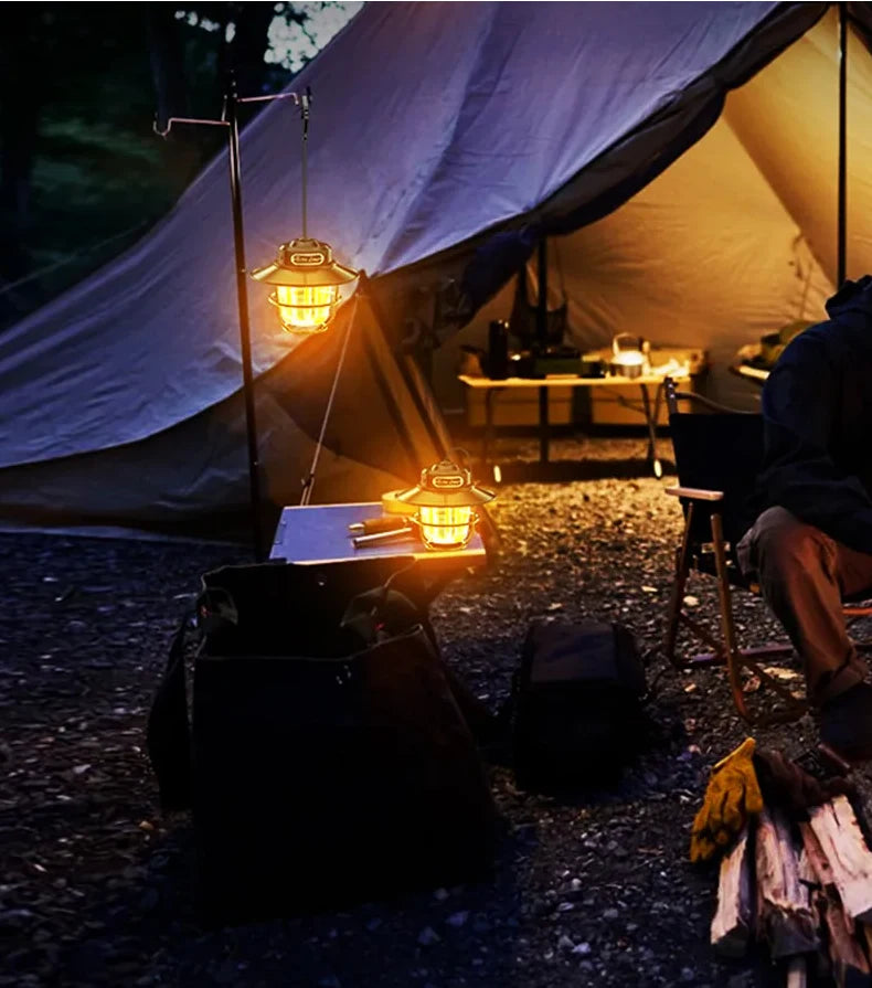 Portable Camping Retro Hanging Lanterns.  Waterproof Dimmable Tent Lamp.