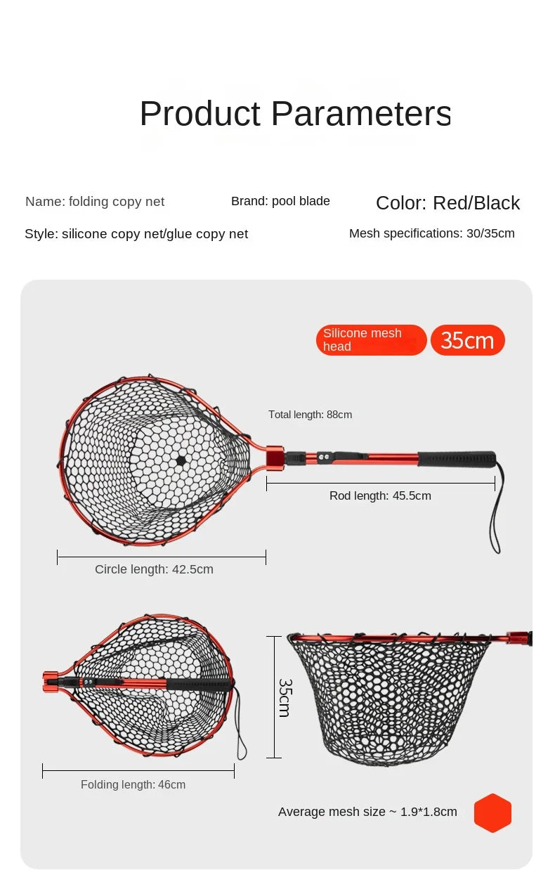 Folding Landing Net-  Rubber/Silicone Mesh -  14kg load bearing