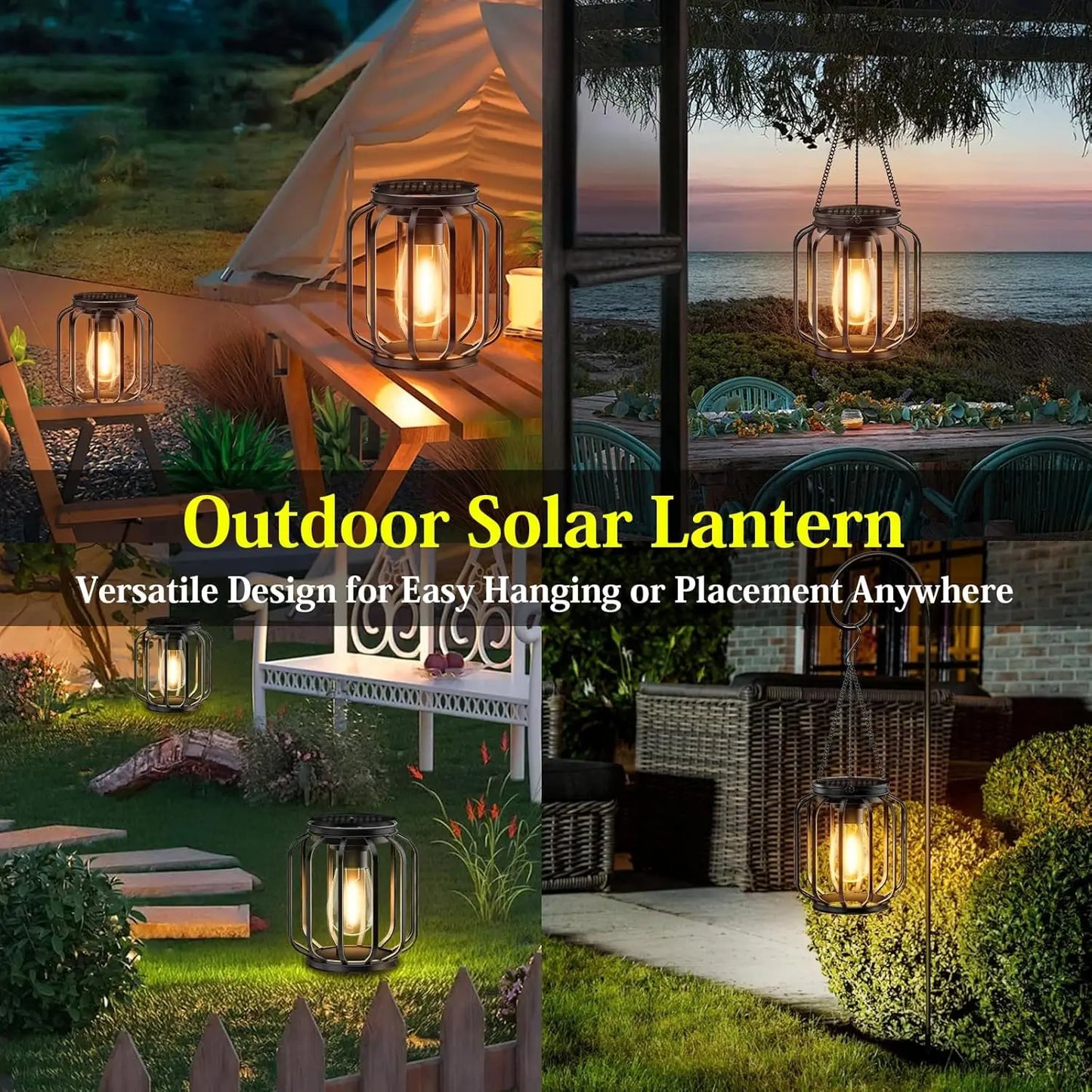 Solar Powered Lantern Hanging Light with Hook