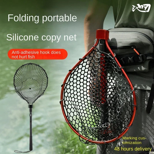 Folding Landing Net-  Rubber/Silicone Mesh -  14kg load bearing