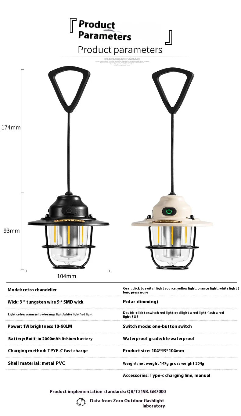 Portable Lantern Outdoor, Home, Camping Retro Camping Light
