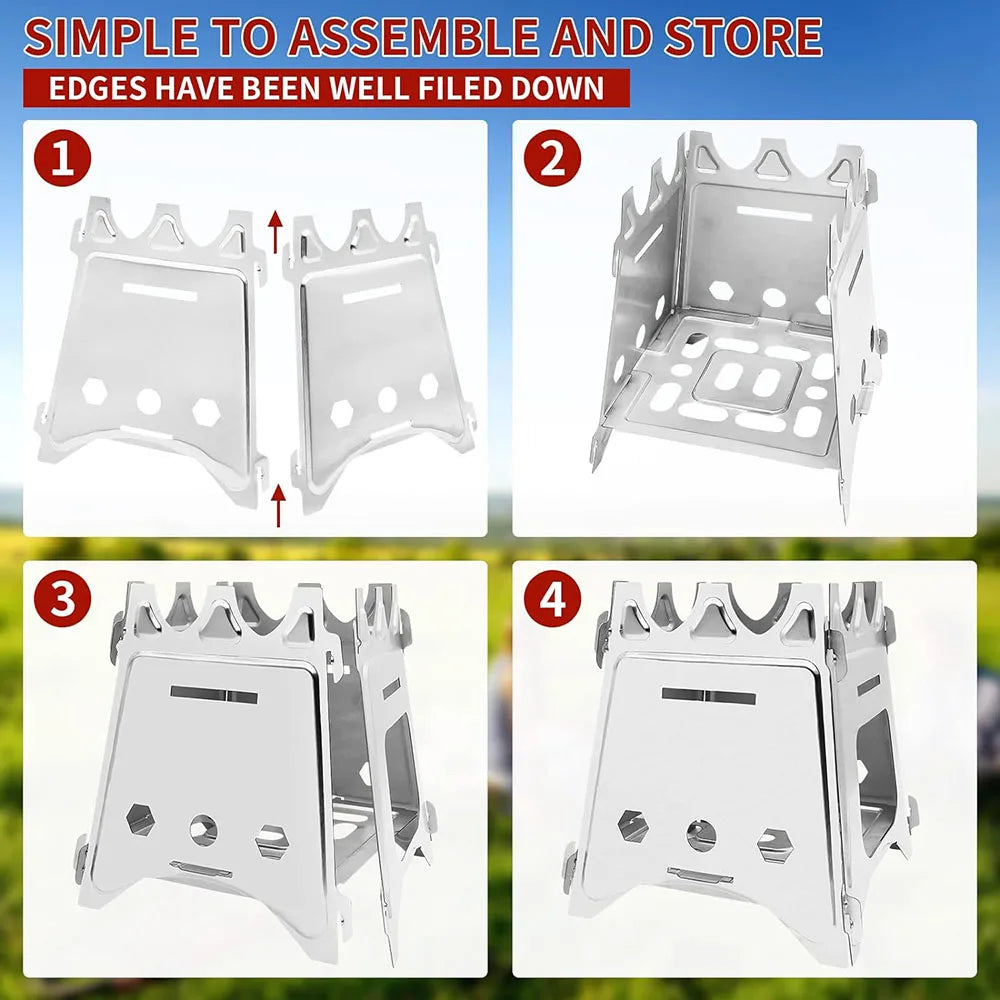 Portable Camping Wood Stove, Stainless Steel Folding Lightweight