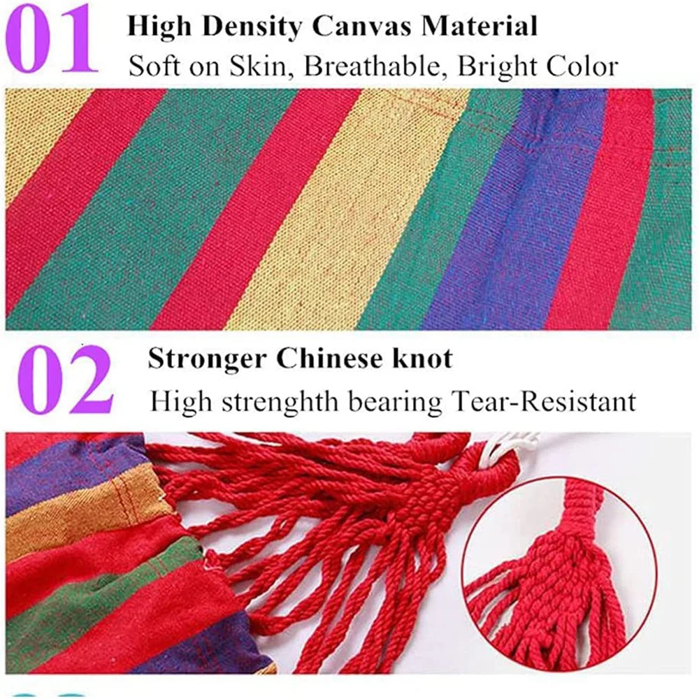 Double Hammock 2 Person Canvas Cotton Hammock with Tree Straps