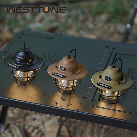 Portable Camping Retro Hanging Lanterns.  Waterproof Dimmable Tent Lamp.