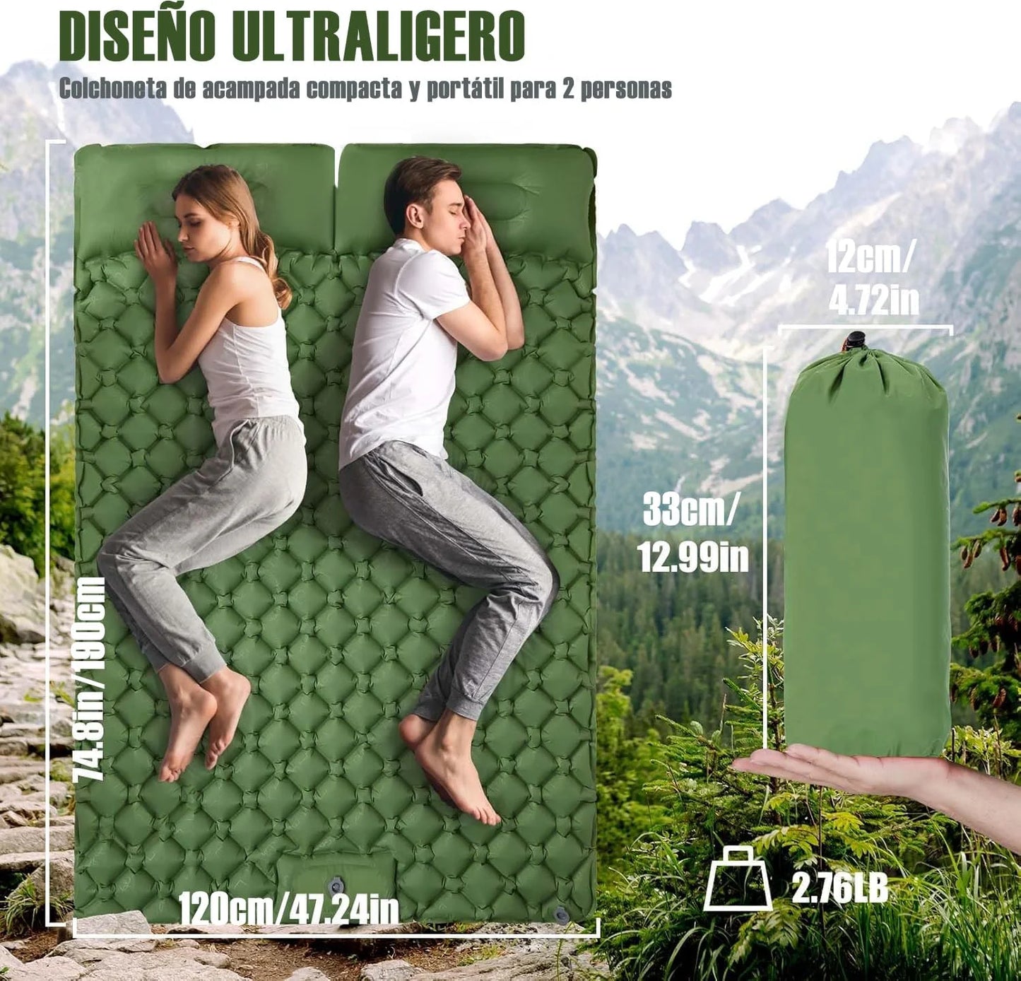 Outdoor Camping Double Inflatable Mattress Extra Wide Sleeping Pad Ultralight