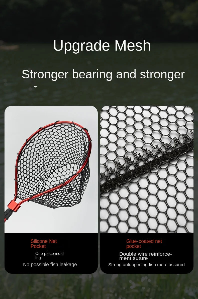 Folding Landing Net-  Rubber/Silicone Mesh -  14kg load bearing